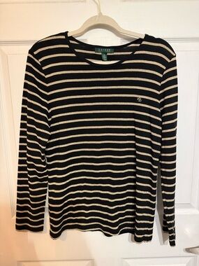 Ralph Lauren Striped Long Sleeve Top - Black & Gold Woman’s XL
